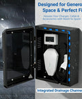 Outdoor EV Charger Enclosure With Key Lock, Floor Standing Steel Protective Box With Tempered Glass Front, open showing interior.