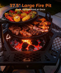 2 In 1 Backyard Fire Pit And Grill For Outdoor Gatherings, grilling meats and veggies on hexagonal wood burning fire pit