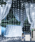 600 LED 20 Foot Dimmable Curtain String Lights With Remote 8 Modes And Timer Fairy White Glow For Bedroom Decor Wall Accent Wedding Mood Lighting Cozy Ambience Easy Install No Curtain Needed hung on outdoor gazebo drapes