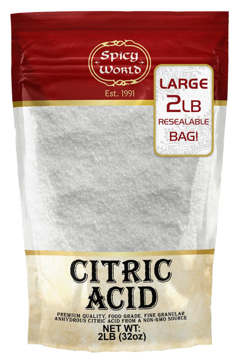 Spicy World citric acid, 2 lb resealable bag, granular white powder