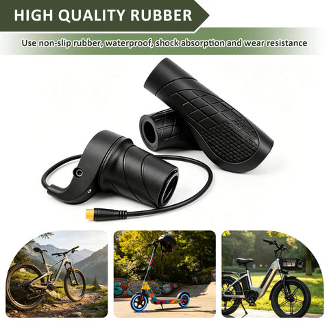 Half Twist Ebike Throttle Grip With Waterproof Three Pin Plug For Electric Scooters And Motorcycles Precision Acceleration Control Durable Rubberized Housing close-up of textured grip