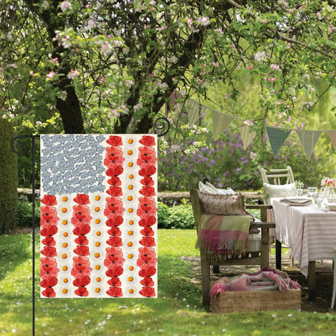 Colorlife Myosotis Poppy Memorial Day Garden Flag 12x18 Inch Double Sided Outdoor Yard Flag For Patriotic American Pride Decor Weather Resistant Durable Polyester Front Porch Ready displayed in a garden setting.