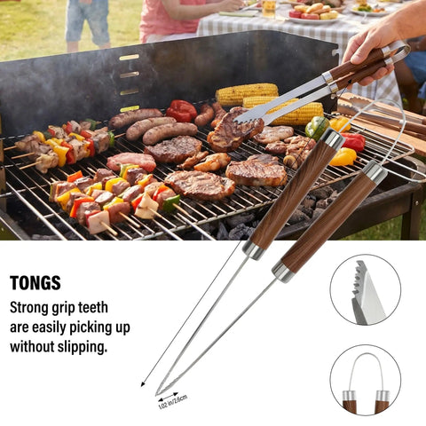 Complete 5 Piece BBQ Grill Tool Set With Spatula Fork Tongs Basting Brush And Cleaning Brush For Outdoor Grilling