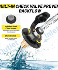 City Water Inlet For RV With Lead Free Brass And Check Valve, Three Quarter Inch NH Female To One Half Inch NPT Male Connection, Water Fill Inlet Flange Replacement For Camper Trailer Motorhome And Marine Use; built-in check valve