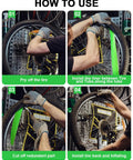 Installation steps of Fat Bike Tire Liner Flat Protector For 20 To 29 Inch Fat Bicycles, showing user inserting and trimming.