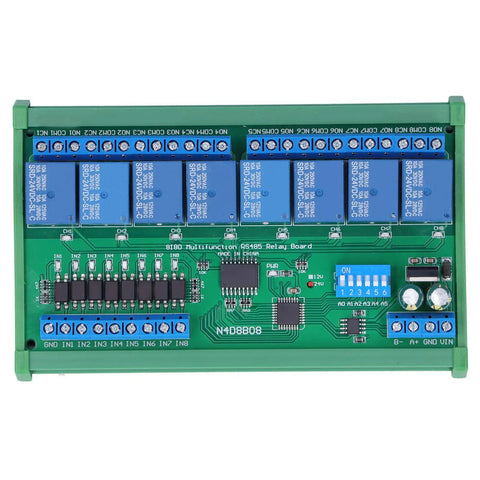 RS485 Relay Board 24V Industrial Relay Module With 8 Inputs And 8 Outputs DIN Rail PLC Expansion circuit board top view