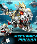 Mechanical Piranha Building Set With Multi Joint Linkage Fish That Works With Lego Animal Bricks Dope For Book Shelves Or Home Office Decor STEM Ocean Creature Toy For Boys Age 8 Plus Creative Gift For Fish Lovers, large LEGO-style mechanical fish model