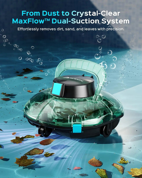 2026 Upgrade Cordless Robotic Pool Cleaner With 80 Minute Run Time For Above Ground Pools Up To 650 Sq Ft Portable Self Parking Transparent Green Automatic Vacuum And Dual Stage Filtration in pool