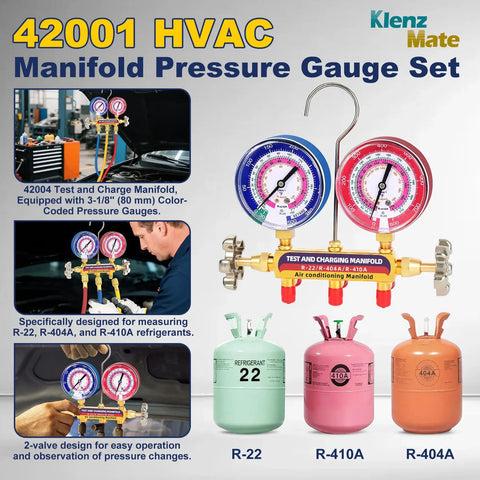 Professional Grade Heavy Duty Shop Ready Hvac Manifold Gauge Set Featuring Brass Valves And Color Coded Dials Designed For R22 R404a R410a Refrigerant Charging Leak Detection Ac Repair