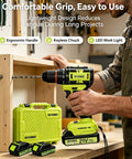 Heavy Lifting 21v Brushless Cordless Drill And Driver With Two Speed Gears Includes 20ah Lithium Battery Fast Charger And Rugged Carry Case in use