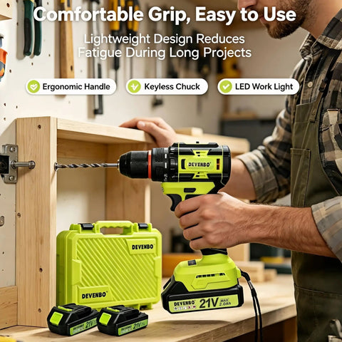 Heavy Lifting 21v Brushless Cordless Drill And Driver With Two Speed Gears Includes 20ah Lithium Battery Fast Charger And Rugged Carry Case in use
