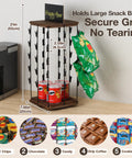 Wooden Chip Rack Display Stand With 5 Tiers And 40 Clips, 360 Degree Rotating Snack Display for Office Countertop with Snacks