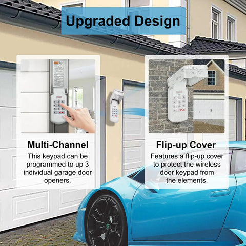 Garage Door Opener Keypad Replacement For Intellicode And DIP Switch Openers, Wireless Keyless Entry next to garage