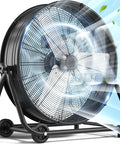 24 Inch Industrial Drum Fan With 8900 CFM High Velocity Air Circulator, Heavy Duty Metal Floor Fan with casters