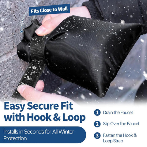Heavy Duty Outdoor Faucet Cover With Winter Freeze Protection Waterproof Insulated Hose Bib Socks fits close to wall for easy secure fit.