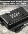 Close-up of black 10000mAh water pump for Standing Outdoor Patio Misting System Portable Cooling Unit, showing inlet ports and labels.