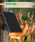 Rugged Trail Camera Solar Panel And 6W Solar Charger Kit for hunting cameras mounted on tree in wildlife setting