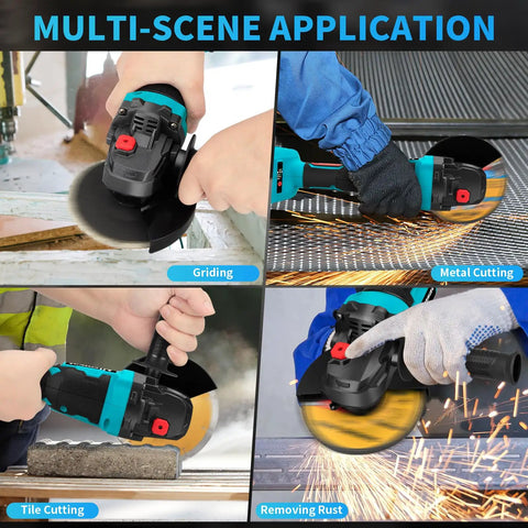 Pro Grade Cordless 5 Inch Angle Grinder With 21V Brushless Motor used for grinding, metal cutting, tile cutting, and rust removal