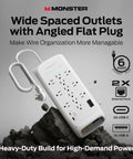 Beefed-Up Heavy Duty Surge Protector Power Strip With 4050 Joules, 10 Outlets, 2 USB Ports, fireproof MOV design shown on rocks