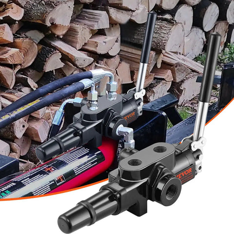 1 Spool Hydraulic Log Splitter Valve With 25 GPM Flow And 3626 PSI installed on wood splitter next to logs