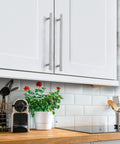 Brushed Nickel Cabinet Handles 10 Pack, Seven And One Half Inch Center To Center on white kitchen cabinets