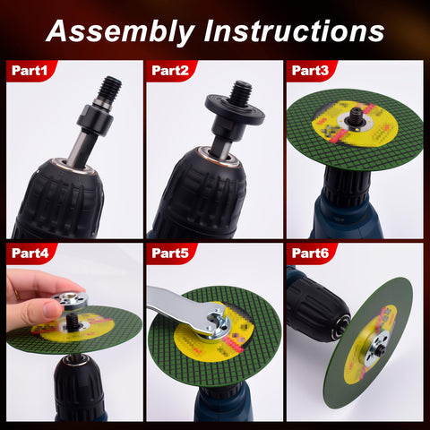 Assembly instructions for Angle Grinder Drill Adapter Kit All In One Ready To Go With 10mm And 6mm Arbor Mandrels and accessories