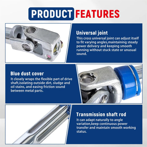 Steering Column Lower Intermediate Shaft Replacement for Ford F-150 2009 2010 2011 2012 2013 2014 and Lincoln Navigator With U-Joint Coupler Built Tough High Strength Steel and Anti Rust Protection for Long Lasting Performance, steel shaft close-up