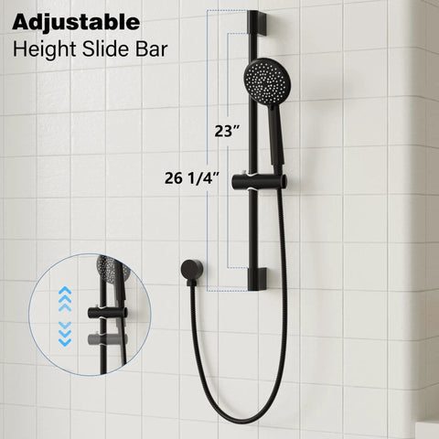 Top Shelf Shower System With Glide Rail Faucet Set And Roomy 10 Inch Rainfall Head Slick Matte Black Finish For Rock Solid Bathroom Upgrades And Precision Balance Control
