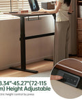 Real Deal Solid Rubber Wood Electric Sit Stand Desk With Rich Walnut Top And Clean Cable Clips Smooth Motor Lift Ergonomic Workstation, height adjustable, electric control.