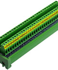 30 Position 24A 400V Screw Terminal Block Distribution Module For DIN Rail Mount, green plastic, numbered positions, overhead view