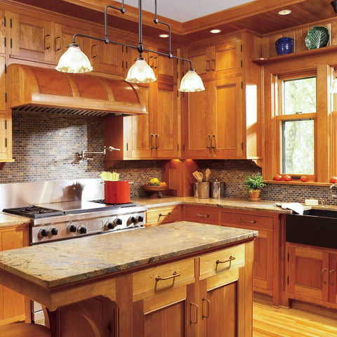 Rustic kitchen featuring wooden cabinets with Six Pack Antique Brass Cabinet Pulls Zinc Alloy Hardware For Drawer Kitchen Cupboard.