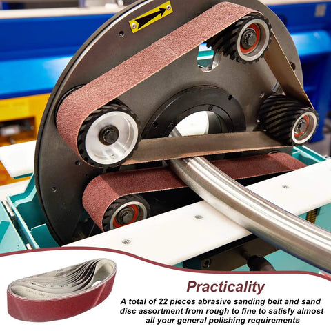 Woodworking Sanding Belts and Discs Set for Bench Sander DIY Friendly with 4 36 Inch Belts and 6 Inch Self Adhesive No Hole Alumina Discs