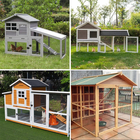 Various chicken coops with Hot Dip Galvanized After Welding Hardware Cloth One Quarter Inch Mesh Roll in garden settings.