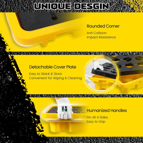 Three Piece Spill Containment Pallet Set With Drain Outlet Heavy Duty 800Kg Capacity with handles and detachable cover plate