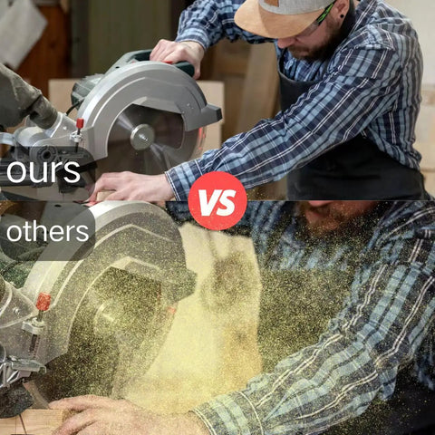 Comparison of No Fuss Miter Saw Dust Bag Collection Kit Universal Table Saw Debris Catcher with sawdust capture efficiency.