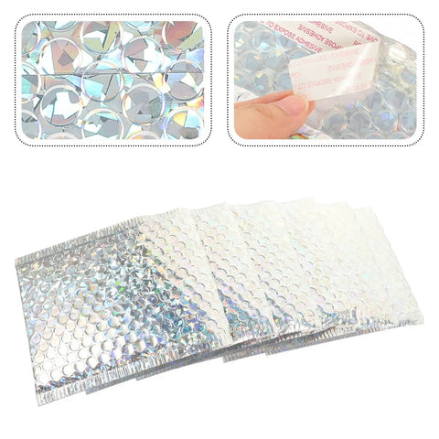 Silver Bubble Envelope Mailers 15x13cm Pack of 20 Self Seal Padded Shipping Bags with close-up of bubble texture and seal