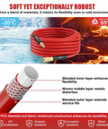 50 Ft Hybrid Air Hose For Compressors And Tools, 3/8 Inch Air Hose, 300 PSI Rating, all-weather flexibility, brass fittings.