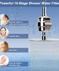 High Pressure 8 Inch Rain Shower Head With Filter For Hard Water Removes Chlorine Fluoride And Harmful Substances Includes Replaceable Cartridge Chrome Finish Skin Softening Hair Shine waterfall flow