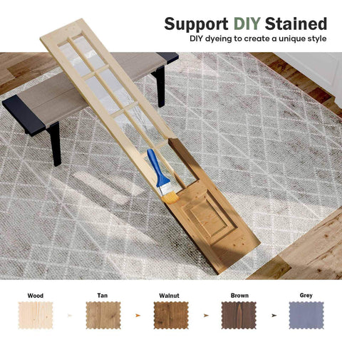 Preassembled Double 30x84 Inch Clear Glass French Interior Door With 5.5Ft Barn Door Hardware Kit Included, Spruce Wood, DIY dyeing.