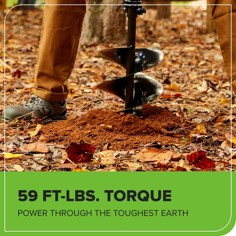 Person using 82V Brushless Earth Auger Power Head With 4.0Ah Battery And Dual Port Charger for post hole digging in soil