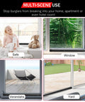 Four scenes show 1.25 Inch Diameter Sliding Door Security Bar For Home, Adjustable From 17.1 To 40 Inches, installed in various settings.
