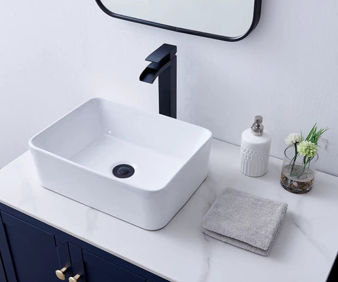Rectangular Vessel Sink For Bathroom White Ceramic Above Counter Lavatory Basin 16 By 12 Inch Small Vanity Sink With Modern Sleek Look And Easy To Clean Game Changer Vibe