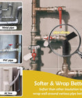 Self Adhesive Pipe Insulation Tape For Outdoor Water Lines 2 Inch By 16.5 Ft Foam Wrap shown on various pipes.
