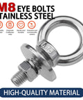4 Pack M8 Stainless Steel Eye Bolts With Nuts 5 16th Inch By 1 Inch Long Heavy Duty Lifting Ring Eye Bolts For Hanging And Tie Downs Outdoor Use Corrosion Resistant Grade A Hardware Kit displayed on white background