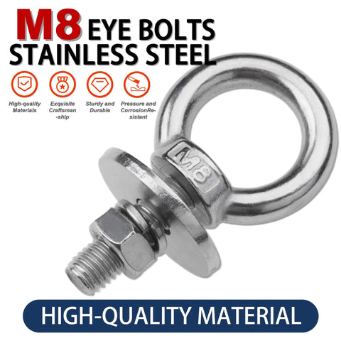 4 Pack M8 Stainless Steel Eye Bolts With Nuts 5 16th Inch By 1 Inch Long Heavy Duty Lifting Ring Eye Bolts For Hanging And Tie Downs Outdoor Use Corrosion Resistant Grade A Hardware Kit displayed on white background