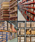 Warehouse shelving filled with boxed products for storage and distribution, showcasing industrial organization and capacity management.