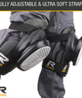 Spring Loaded Heavy Duty Knee Pads For Work Construction And Carpentry Pain Free All Day Protection With 6 Spring Suspension System Perfect For Tiling Flooring Roofing And More, black with grey face, worn with adjustable straps