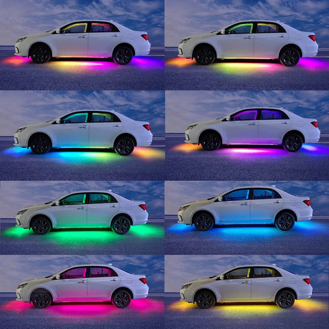 Underbody LED Lights Kit For Cars And Trucks, 6 RGBIC Smart Strips With Dream Color Chasing, 16 Million Colors displayed on car
