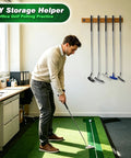 Office setting with Go To Golf Club Wall Mount Kit 28 Pack DIY Storage Rack Organizer holding golf clubs on the wall.