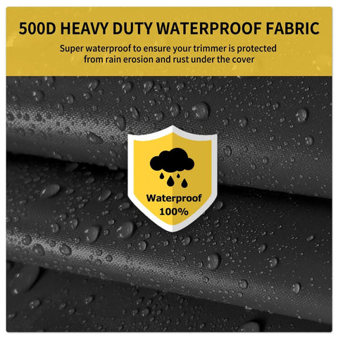 Close-up of waterproof 500D fabric for Tough All Weather Trimmer Engine Cover Set For Weed Eater Edger Pole Saw Brush Cutter And Hedge Trimmers Three Piece Waterproof Black Kit Keeps Outdoor Power Tools Protected.